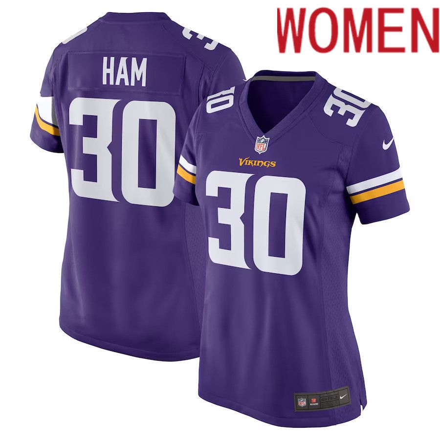 Women Minnesota Vikings #30 C.J. Ham Nike Purple Game NFL Jersey->women nfl jersey->Women Jersey